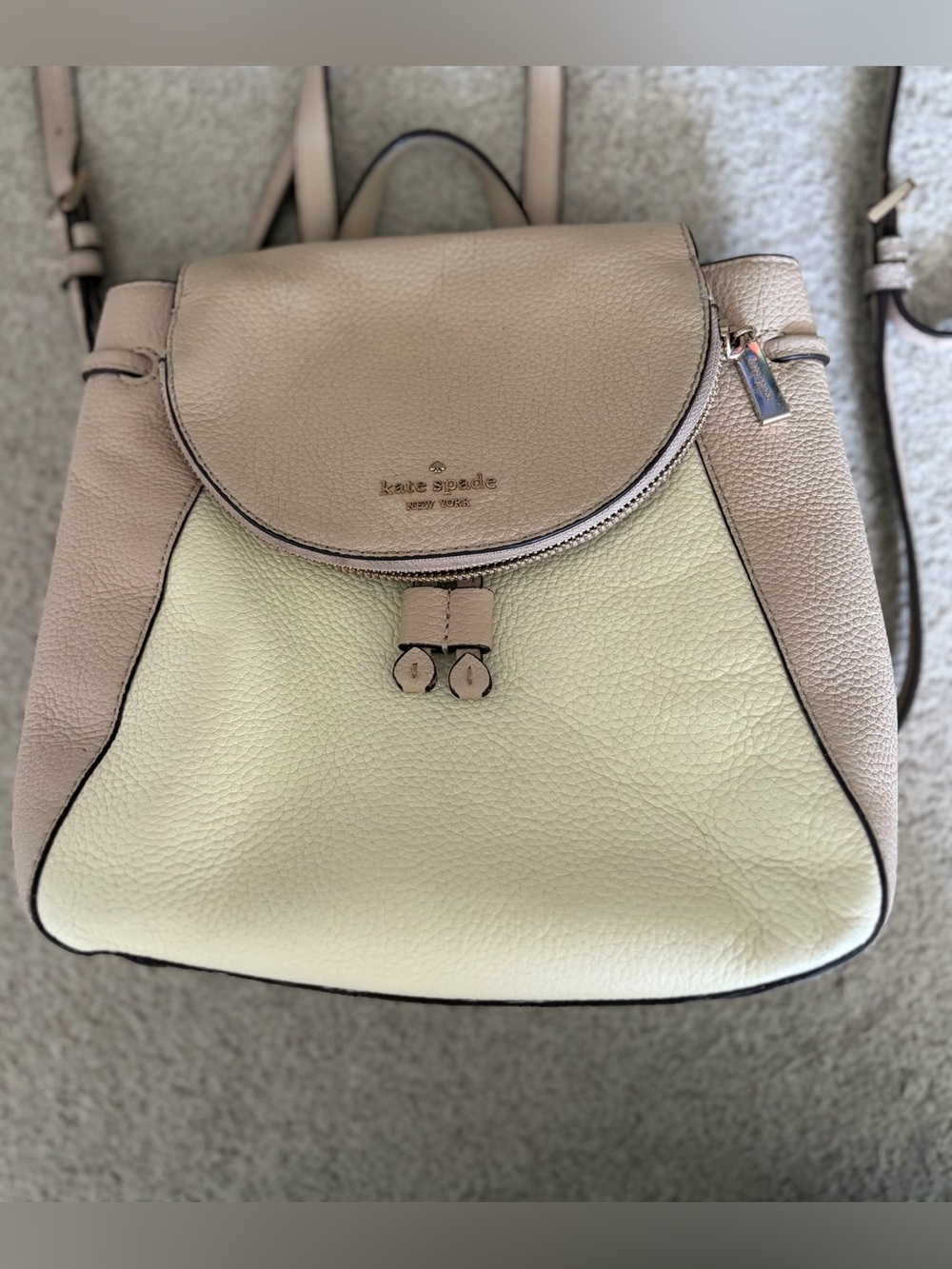 Kate Spade Backpack, Two-Tone Pebbled Leather Backpack - Beige & Cream Backpack